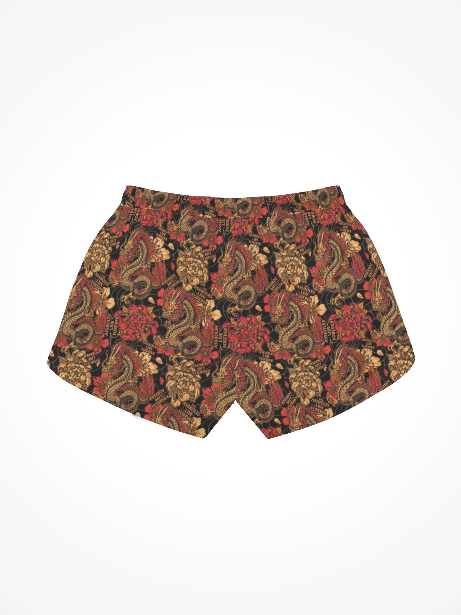 Womens All Over Print Casual Beach Shorts - Dragon Flower